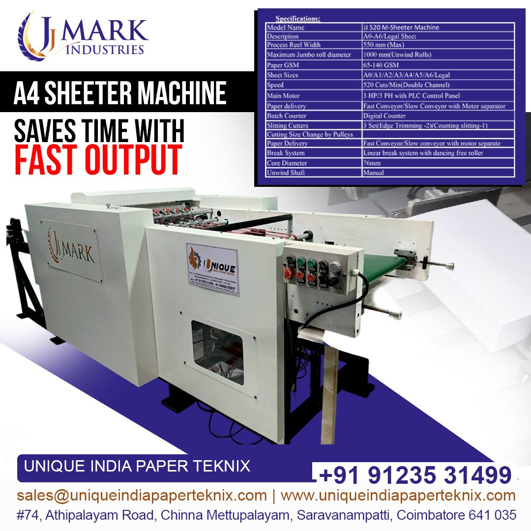 A4 Sheet Cutting Machine Manufacturer in India | Unique India Paper Teknix (JJ Mark) A4 Sheet Cutting Machine Manufacturer in India | Unique India Paper Teknix (JJ Mark)